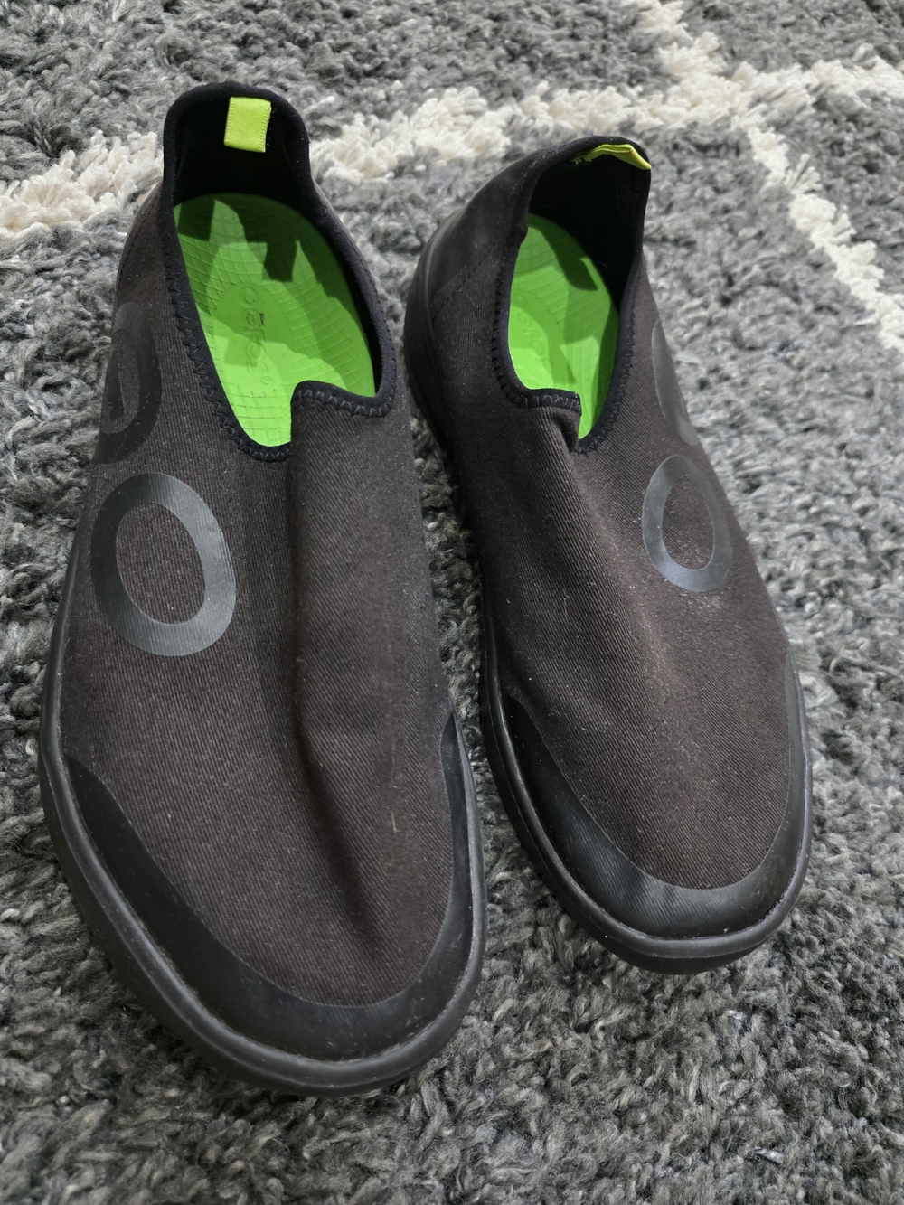 Black Slip-On Sneakers with Neon Green Insole Size 10.5M